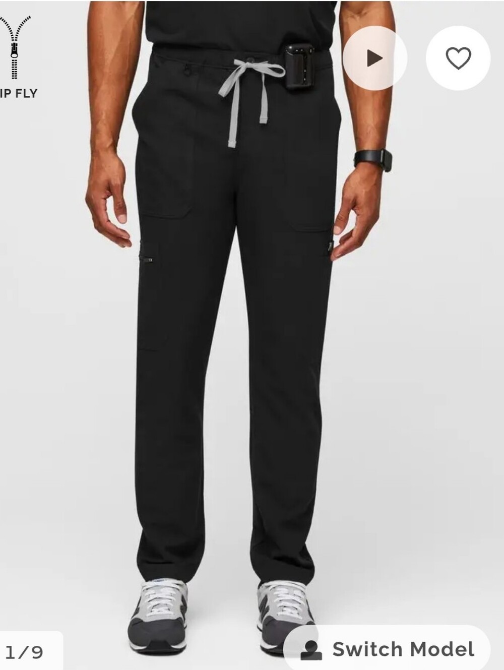 Figs Men's Black Cairo Slim Cargo Short Scrub Pants w/Gray Drawstring